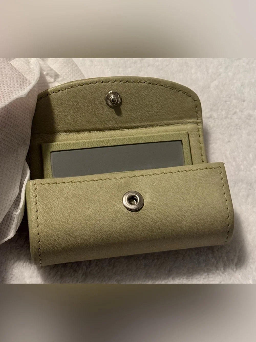 Coach Gloved-Tanned Leather Leaf Green Lipstick Cosmetic Case with Makeup Mirror